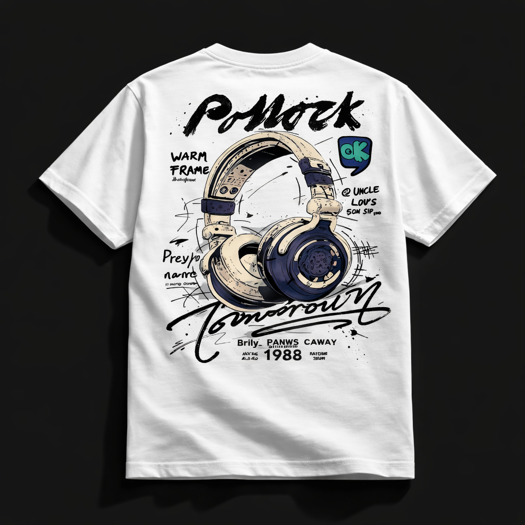 CABO “Tomorrow Sound” Headphone Graphic Tee – 100% Cotton Regular Fit T-Shirt | Streetwear Music Design | Back Print