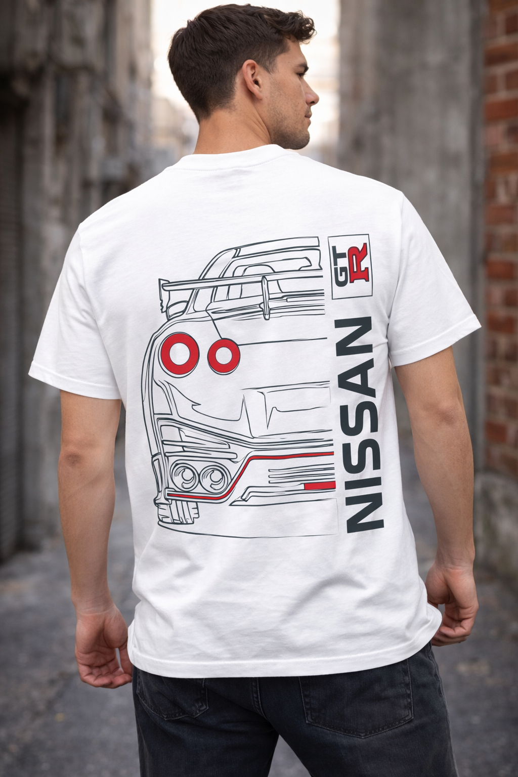 CABO Nissan GT-R Line Art Graphic T-Shirt – 100% Cotton Regular Fit Streetwear Tee | Skyline GT-R Inspired Car Back Print | Unisex Automotive Graphic T-Shirt