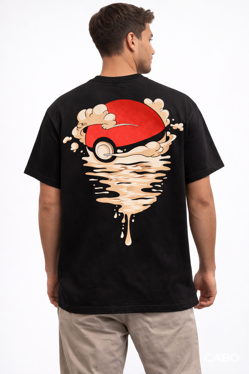 CABO Anime PokeBall Graphic T-Shirt – 100% Cotton Regular Fit Streetwear Tee | Oversized Back Print | Casual Graphic Tee