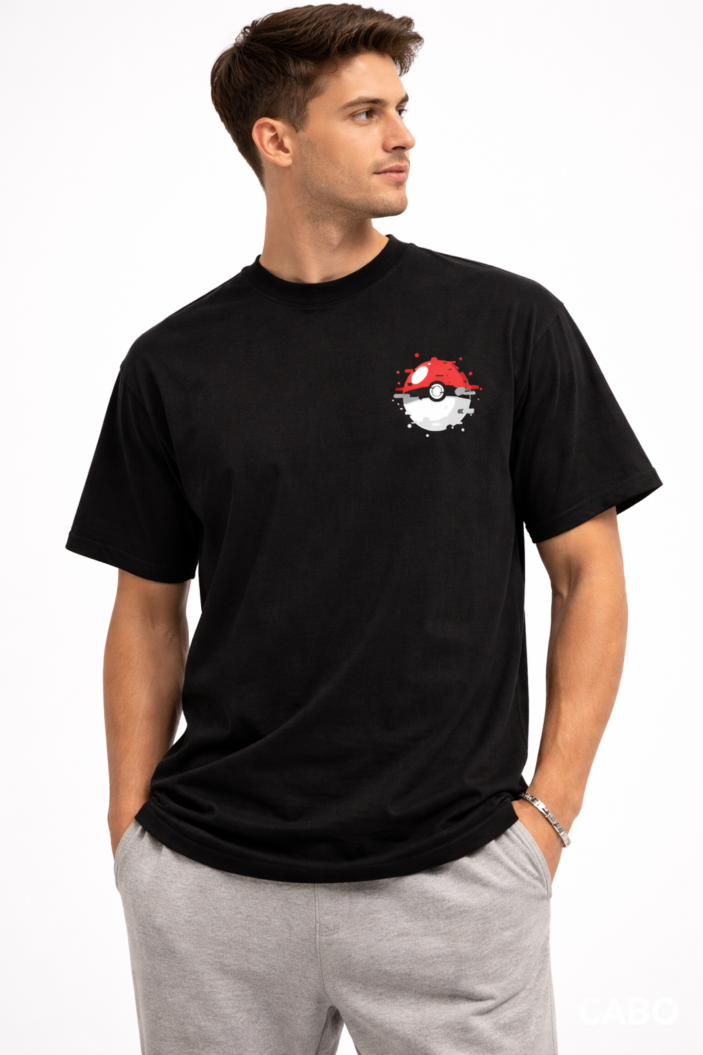 CABO Anime PokeBall Graphic T-Shirt – 100% Cotton Regular Fit Streetwear Tee | Oversized Back Print | Casual Graphic Tee