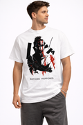 CABO “Nothing Happened” Anime Graphic T-Shirt – 100% Cotton Regular Fit Streetwear Tee | Japanese Samurai Style Back Print | Unisex Casual Graphic T-Shirt