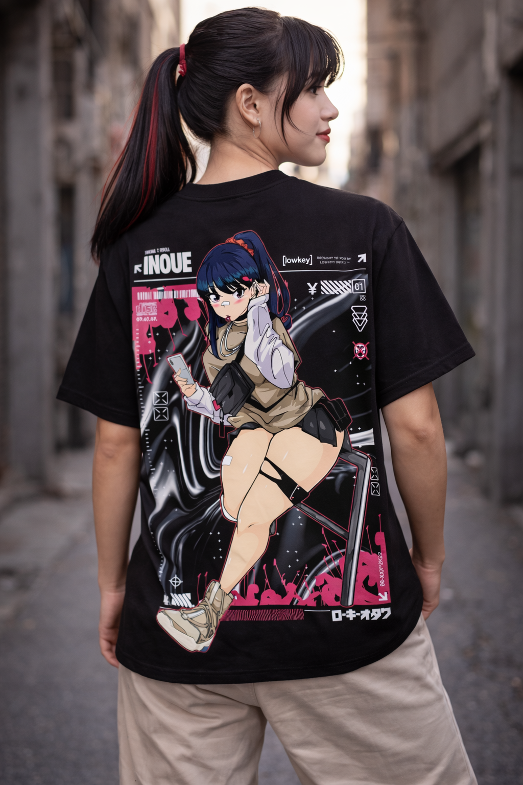 CABO Anime Street Girl Graphic T-Shirt – 100% Cotton Regular Fit Streetwear Tee | Japanese Anime Style Back Print | Otaku Aesthetic Unisex Graphic T-Shirt
