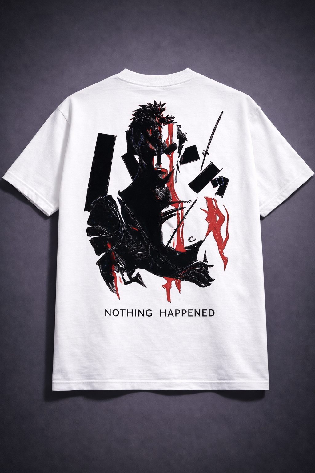 CABO “Nothing Happened” Anime Graphic T-Shirt – 100% Cotton Regular Fit Streetwear Tee | Japanese Samurai Style Back Print | Unisex Casual Graphic T-Shirt